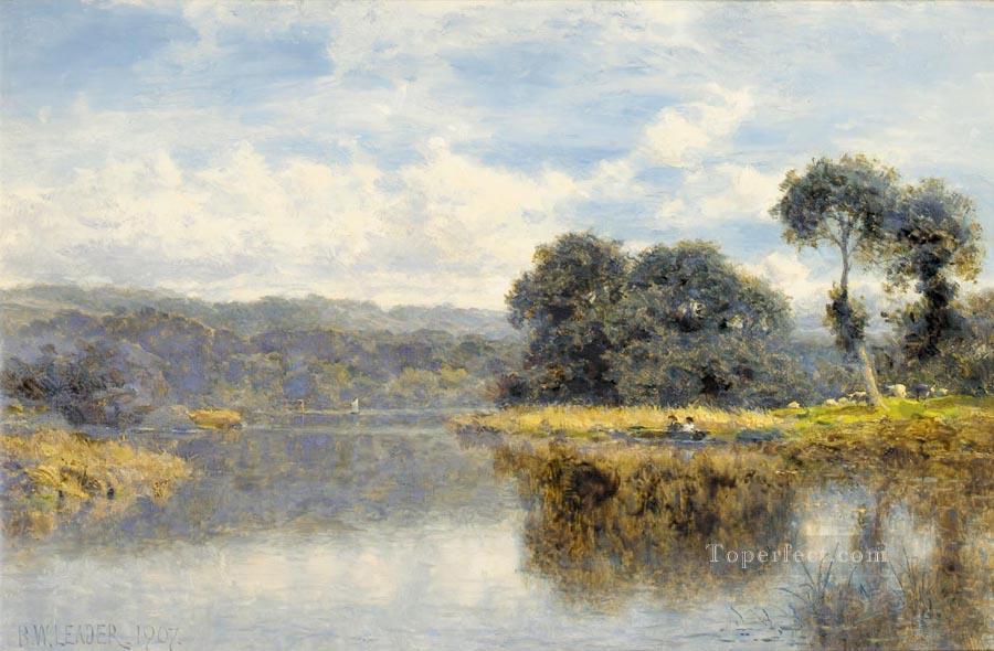 A Fine Day on the Thames landscape Benjamin Williams Leader Oil Paintings